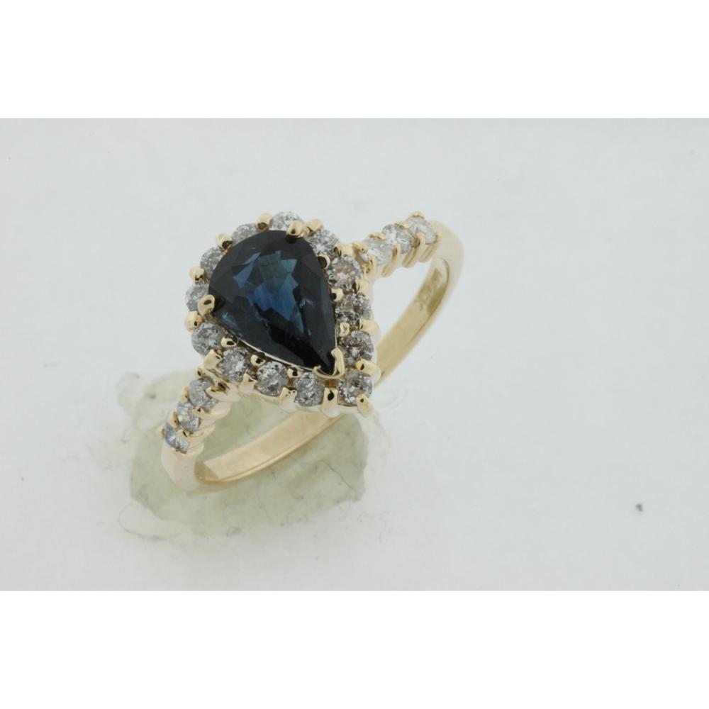 Royal 14K Yellow Gold Sapphire & Diamond Ring - Pear Shape 1.47 Carat Sapphire & 0.45 Carat Diamond