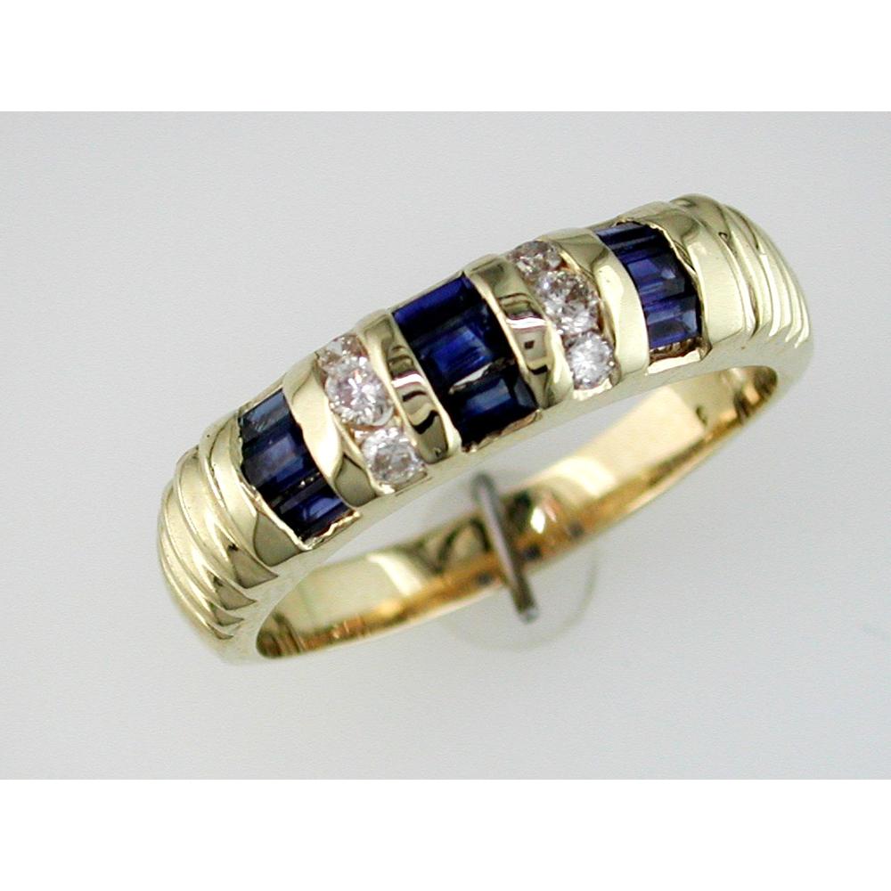 Royal 14K Yellow Gold Sapphire & Diamond Ring with Baguette and Round Diamonds - 1.40 Carats Total Gem Weight