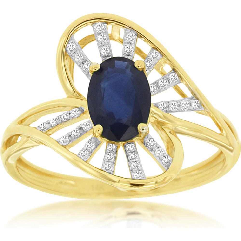 Royal 14K Yellow Gold Sapphire & Diamond Ring with Oval Sapphire - 1.11 Carats Total Gem Weight