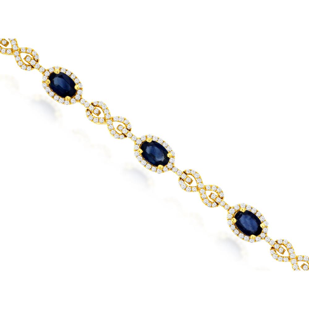 Royal 14K Yellow Gold Sapphire & Diamond Tennis Bracelet - 7.20 Carats Total Sapphire and Diamond Weight