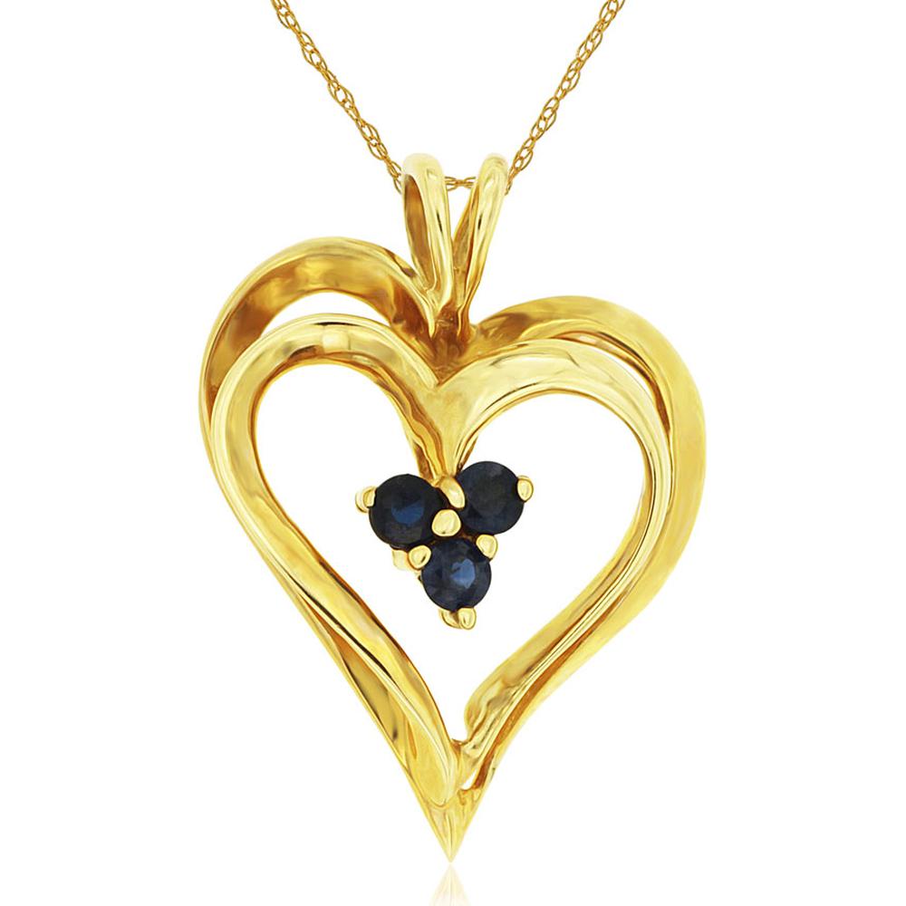 Royal 14K Yellow Gold Sapphire Heart Pendant - Timeless Love and Elegance