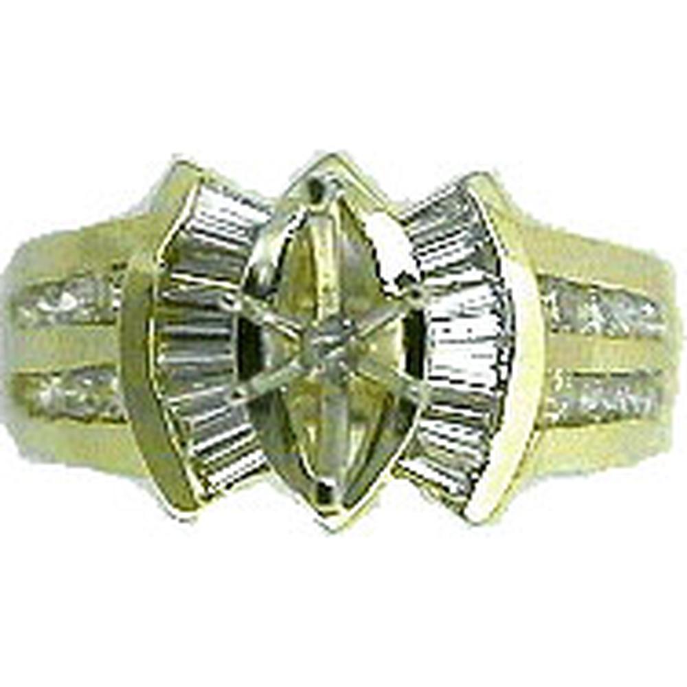 Royal 14K Yellow Gold Semi Mount Engagement Ring with Baguette and Round Diamonds - 1.17 Carat