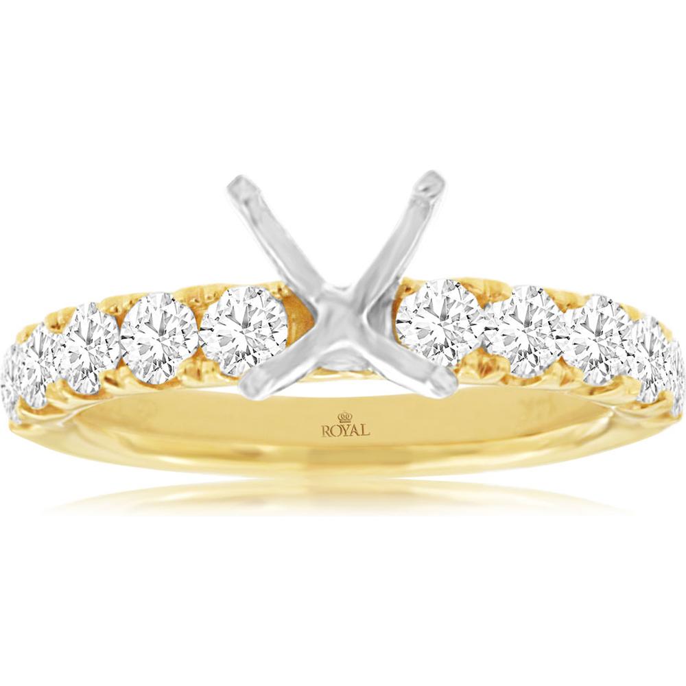 Royal 14K Yellow Gold Semi-Mount Engagement Ring with Round Brilliant Diamonds - 1.08 Carats Total Diamond Weight
