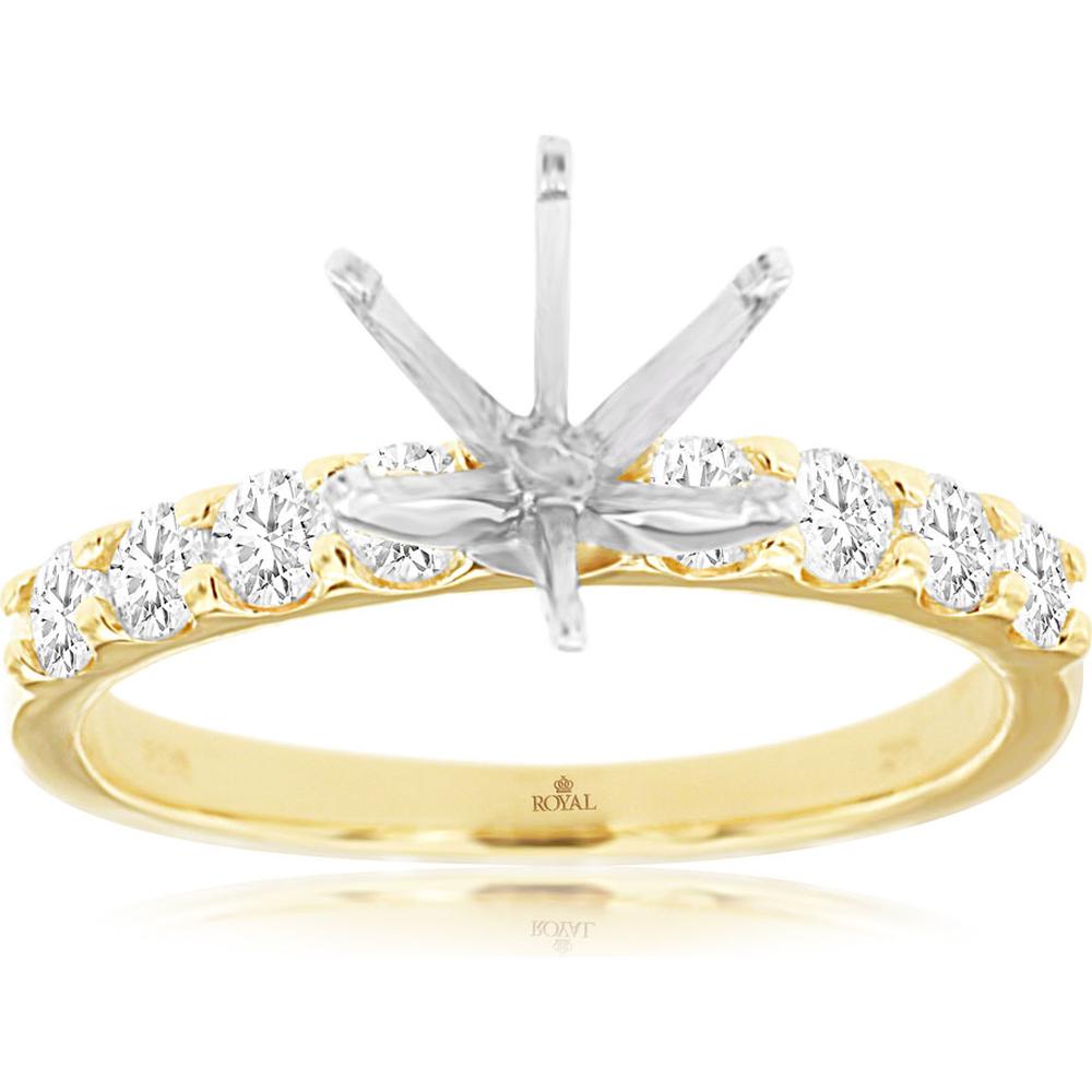 Royal 14K Yellow Gold Semi Mount Engagement Ring with Round Diamonds - 0.56 Carats Total Diamond Weight
