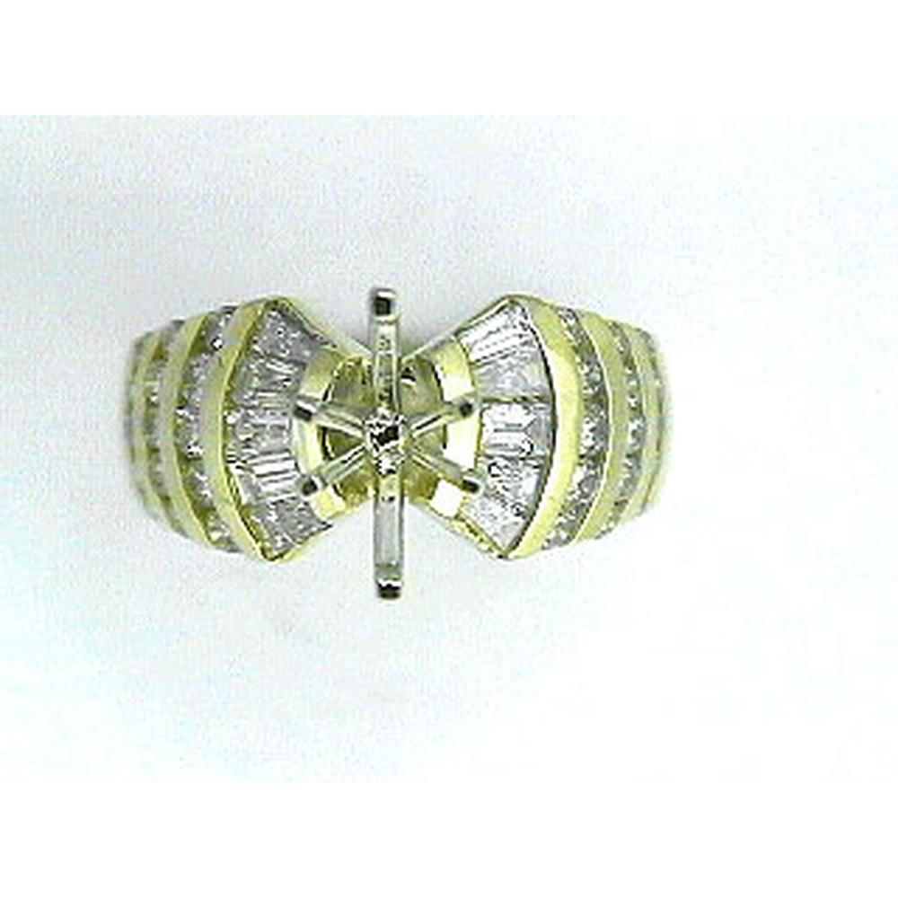 Royal 14K Yellow Gold Semi Mount with Baguette and Round Diamonds - 1.12 Carat Total Diamond Weight