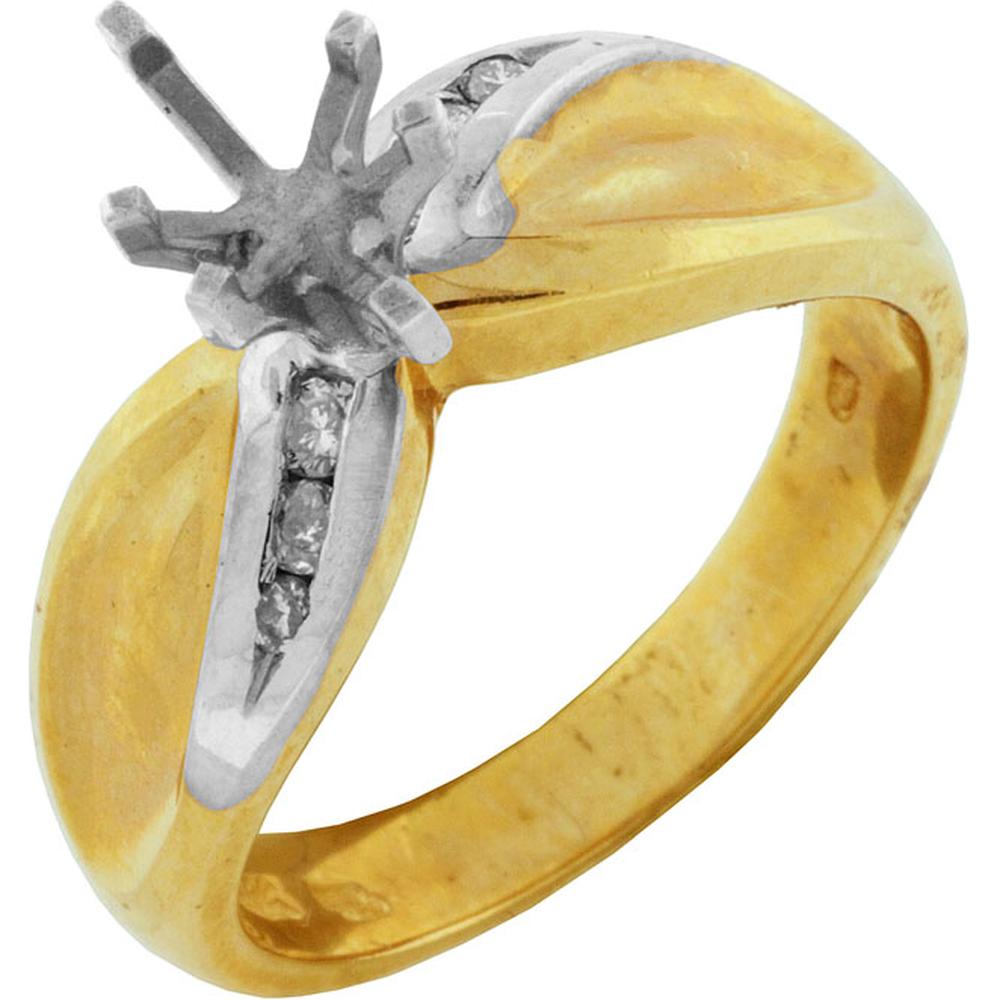 Royal 14K Yellow Gold Semi Mount with Round Cut Diamonds - Elegant Engagement Ring Setting