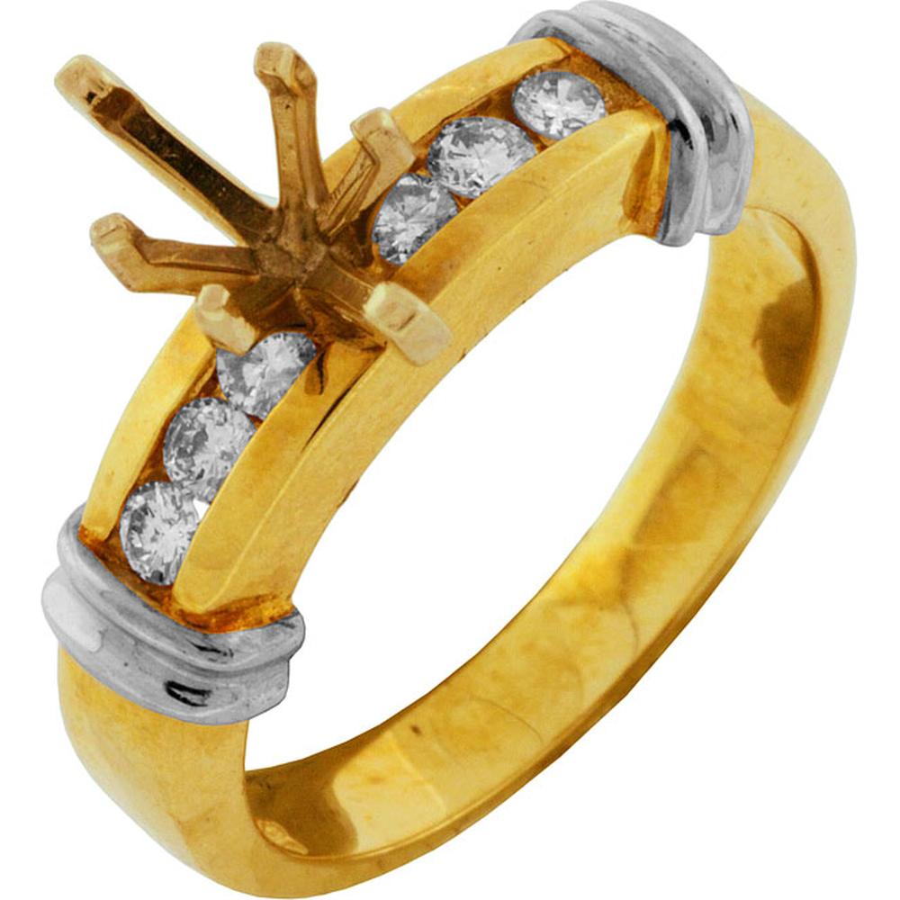 Royal 14K Yellow Gold Semi Mount with Round Diamond Accents - Engagement Ring Setting
