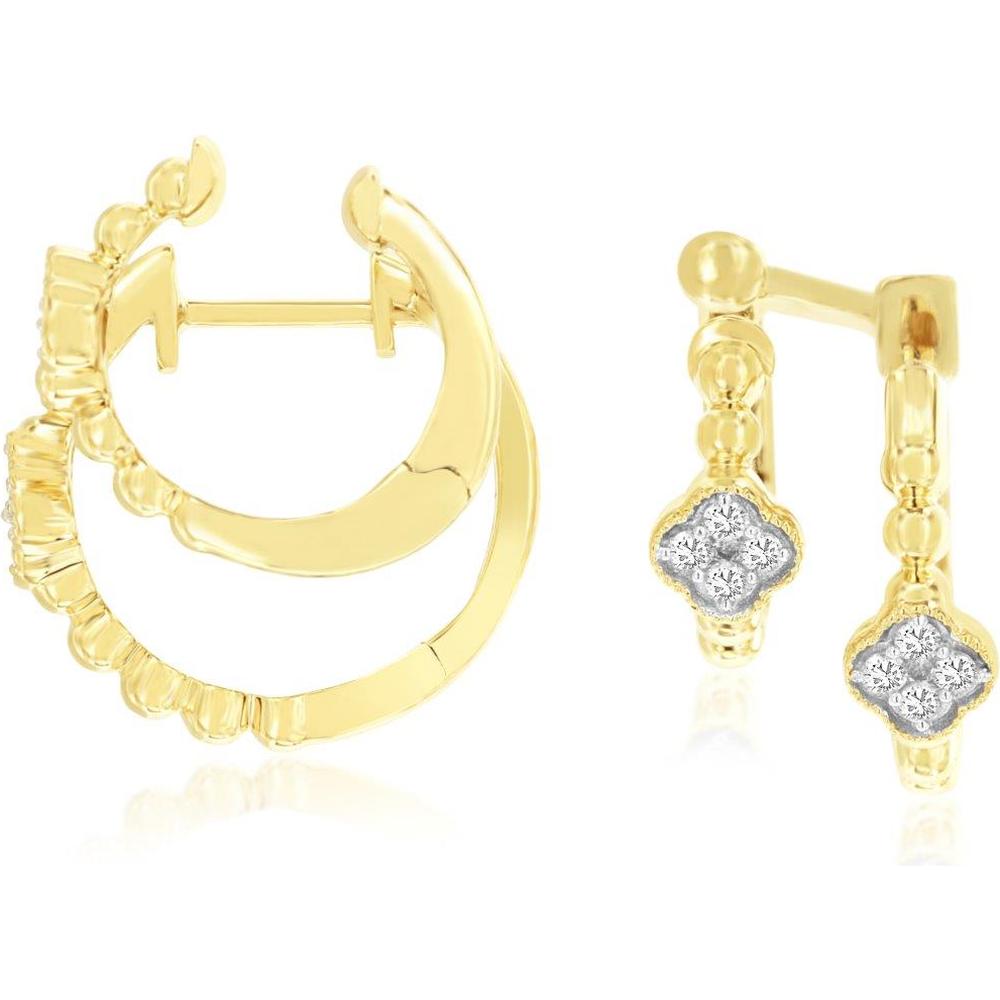 Royal 14K Yellow Gold Small Hoop Earrings with Prong Set Diamonds - 0.18 Carat Total Diamond Weight