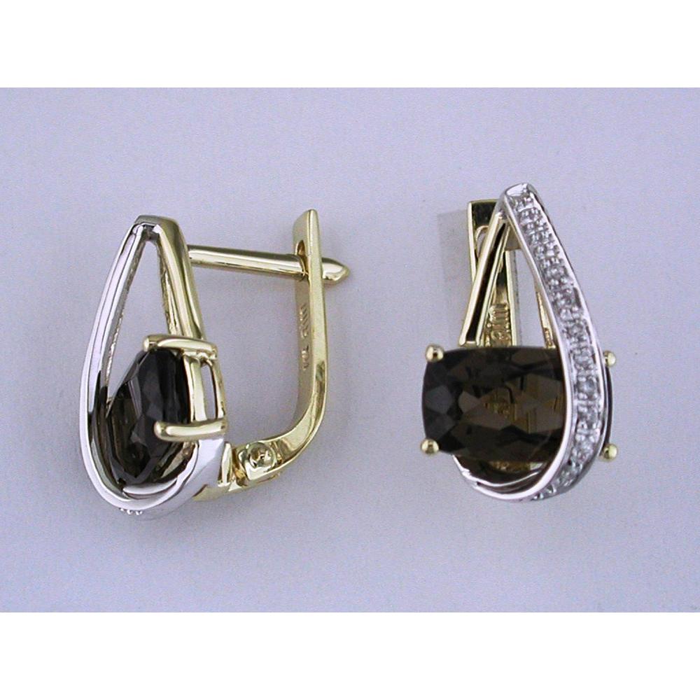 Royal 14K Yellow Gold Smoky Quartz and Diamond Center Stone Earrings - Luxurious Elegance