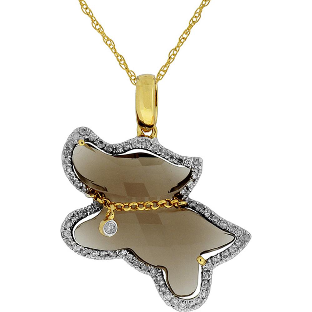 Royal 14K Yellow Gold Smoky Quartz & Diamond Dog Pendant - 1.00 Carat Smoky Quartz, 0.20 Carat Diamond
