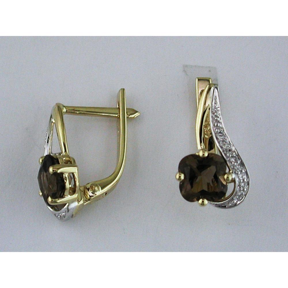 Royal 14K Yellow Gold Smoky Quartz & Diamond Earrings - 1.90 Carat Main Stone Weight