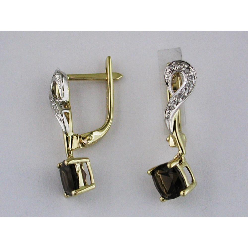 Royal 14K Yellow Gold Smoky Quartz & Diamond Earrings - 1.90 Carat Total Gem Weight