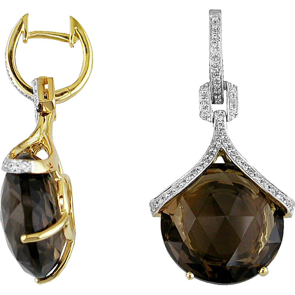 Royal 14K Yellow Gold Smoky Quartz & Diamond Earrings - 27.40 Carat Total Gemstone Weight
