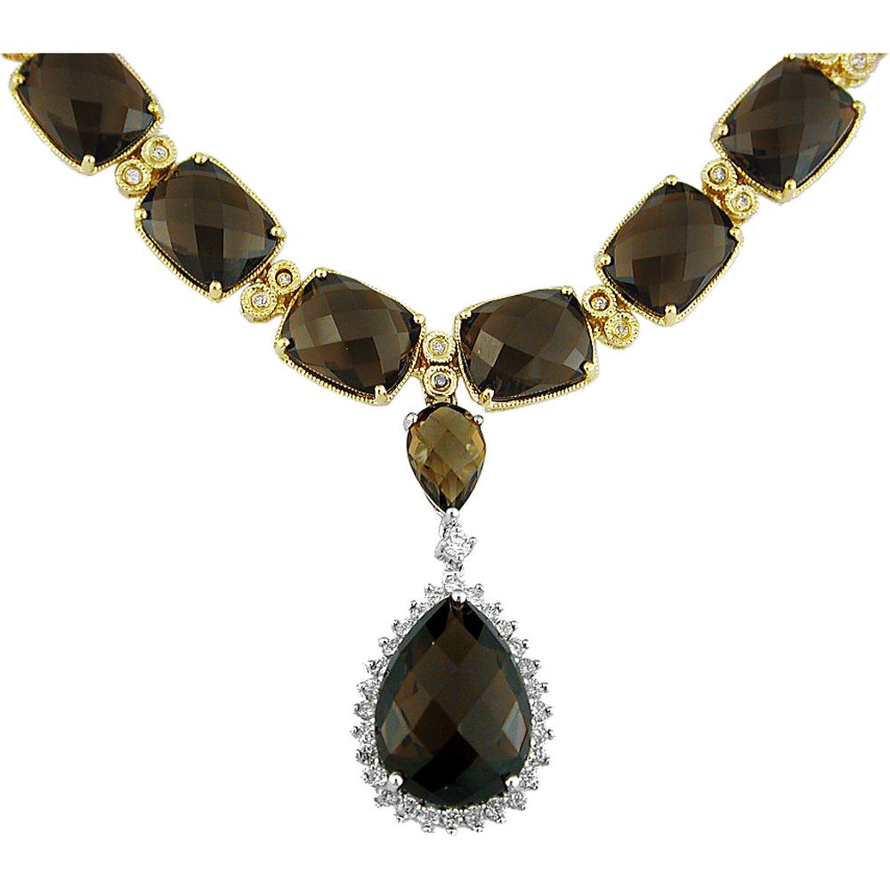 Royal 14K Yellow Gold Smoky Quartz & Diamond Necklace - 105.00 Carat Total Gem Weight