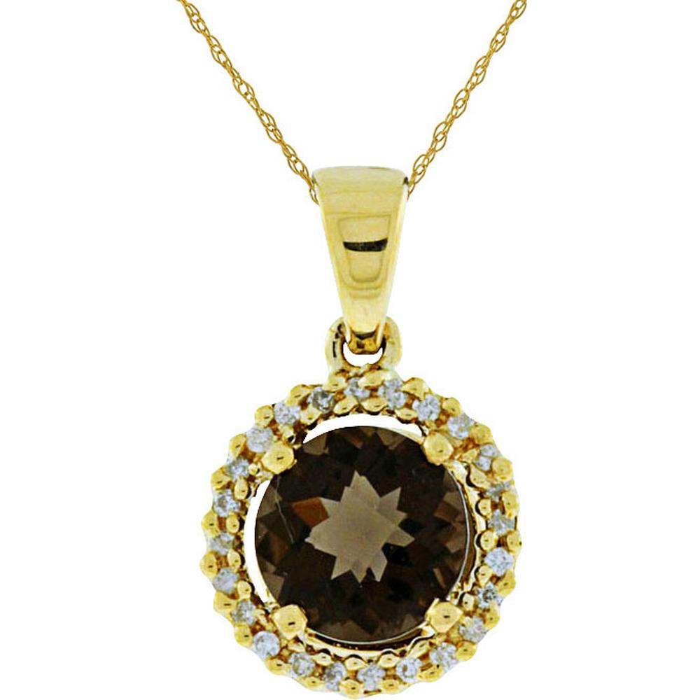 Royal 14K Yellow Gold Smoky Quartz & Diamond Pendant - 1.00 Carat Total Gem Weight