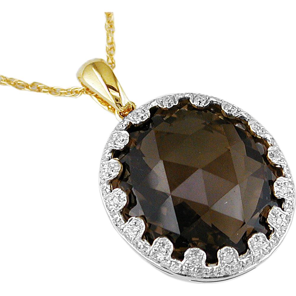 Royal 14K Yellow Gold Smoky Quartz & Diamond Pendant - 17.75 Carat Total Gem Weight