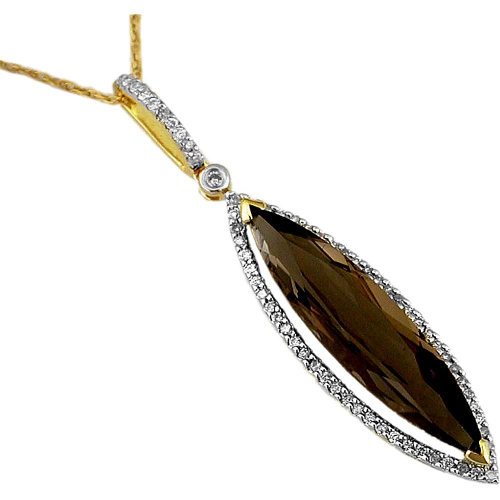 Royal 14K Yellow Gold Smoky Quartz & Diamond Pendant - 4.25 Carats Total Gem Weight