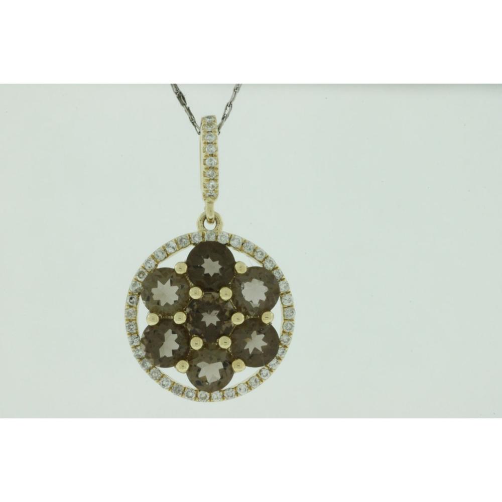 Royal 14K Yellow Gold Smoky Quartz & Diamond Pendant - Elegant Oval Pendant