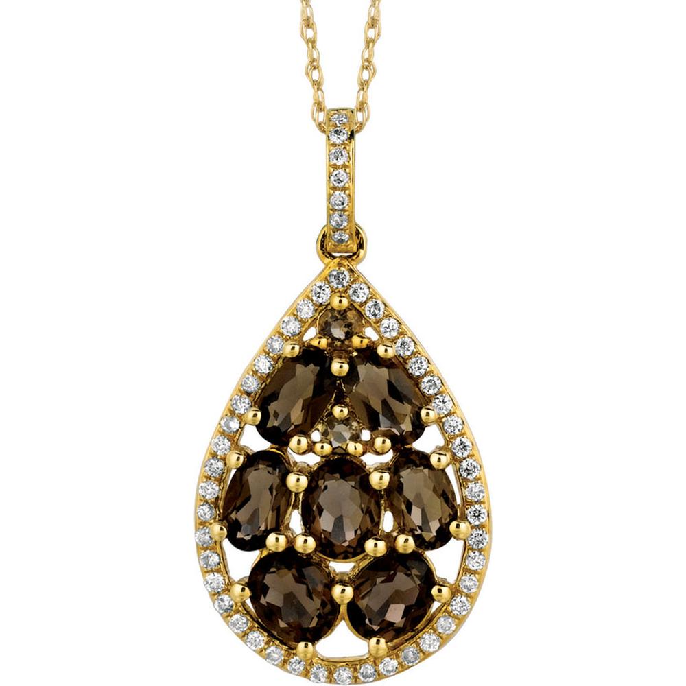 Royal 14K Yellow Gold Smoky Quartz & Diamond Pendant - Enchanting Elegance