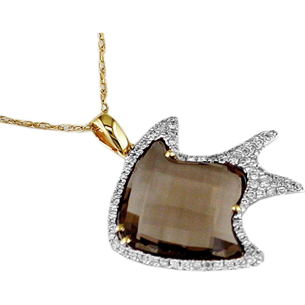Royal 14K Yellow Gold Smoky Quartz & Diamond Pendant - Nature's Elegance