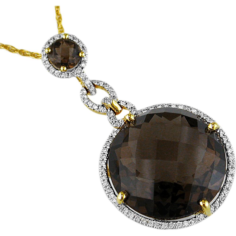 Royal 14K Yellow Gold Smoky Quartz & Diamond Pendant - Timeless Elegance