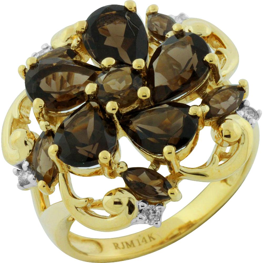 Royal 14K Yellow Gold Smoky Quartz & Diamond Ring - 4.12 Carat Total Gem Weight