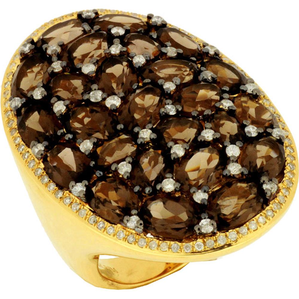 Royal 14K Yellow Gold Smoky Quartz & Diamond Ring - Elegant Oval Cut Design