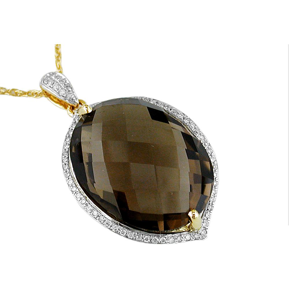 Royal 14K Yellow Gold Smoky Quartz & Round Diamond Pendant - 21.50 Carats Total Smoky Quartz Weight
