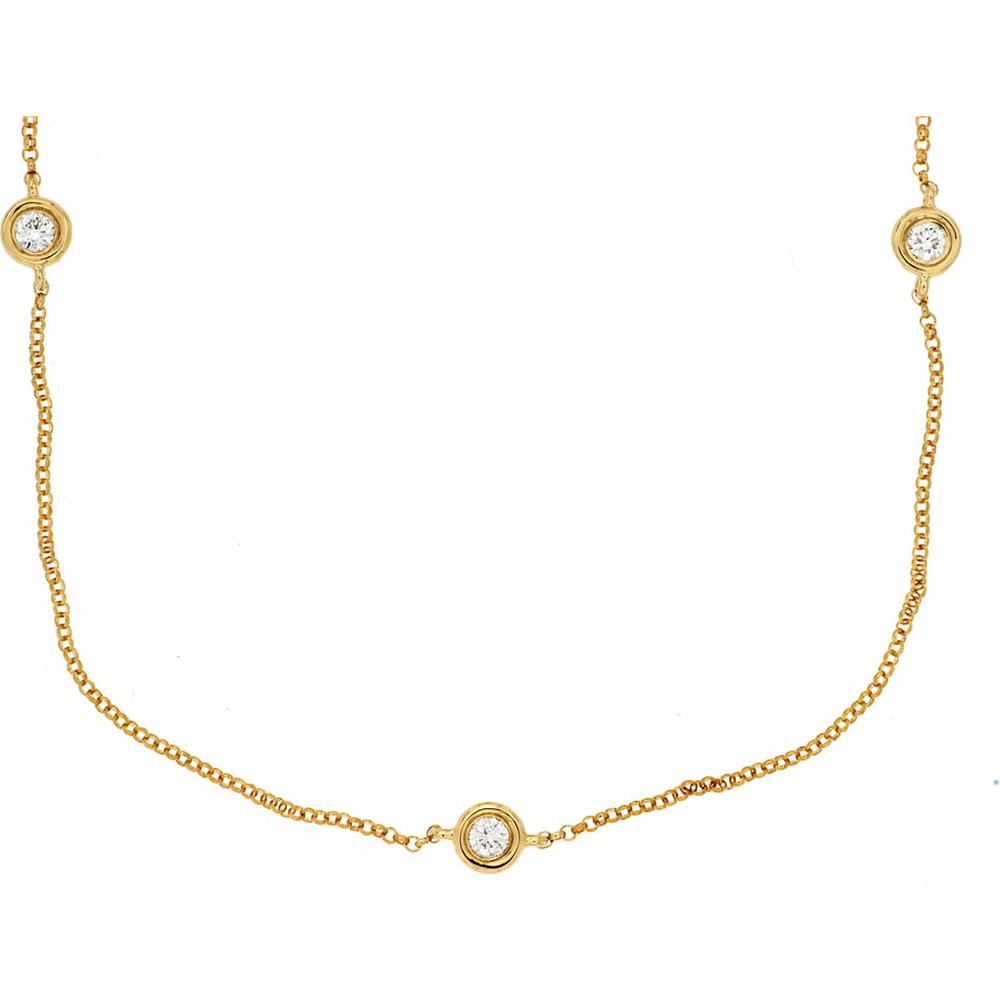 Royal 14K Yellow Gold Station Necklace with Bezel Set Diamonds - 0.30 Carat Total Diamond Weight