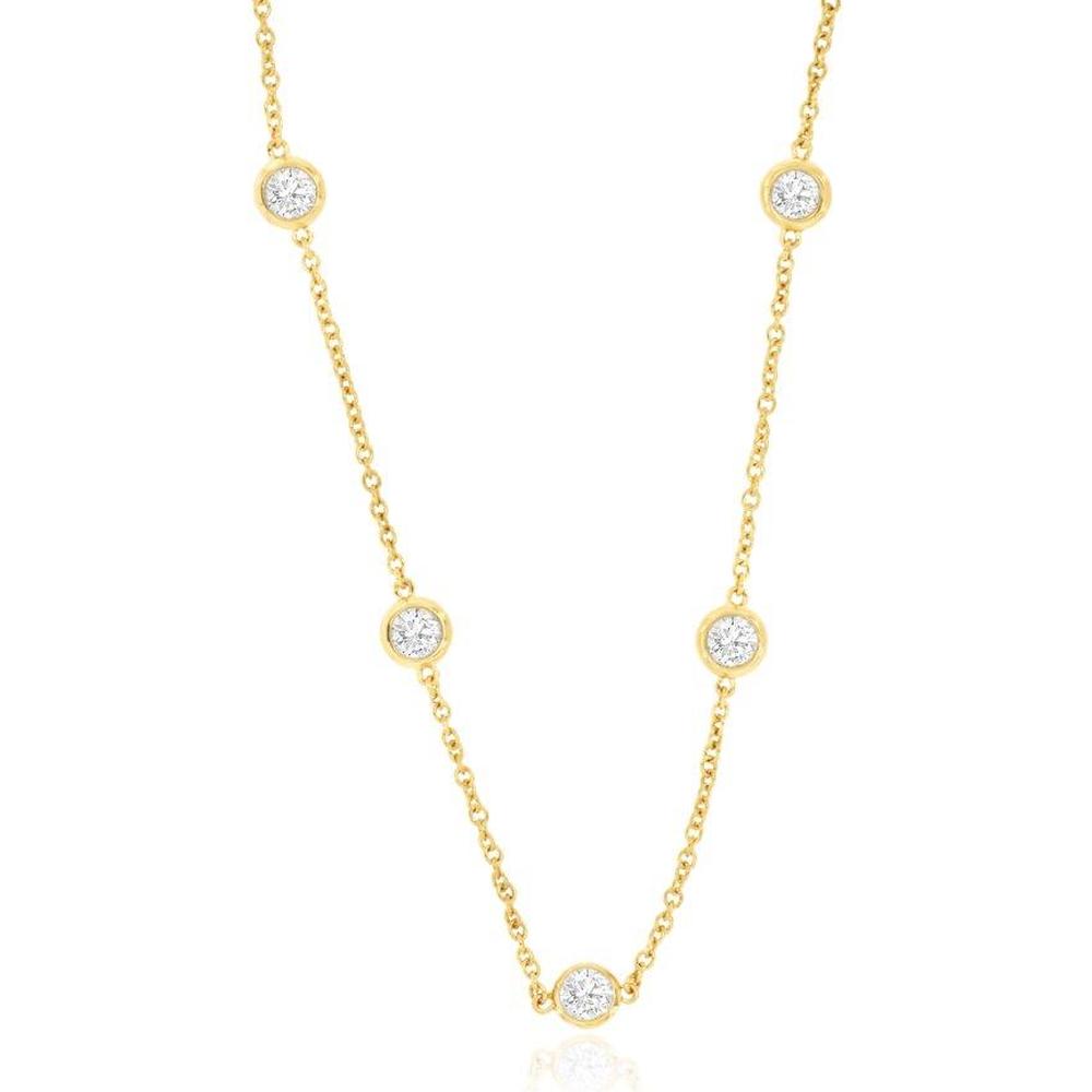 Royal 14K Yellow Gold Station Necklace with Bezel Set Round Diamonds - 1.95 Carat Total Diamond Weight