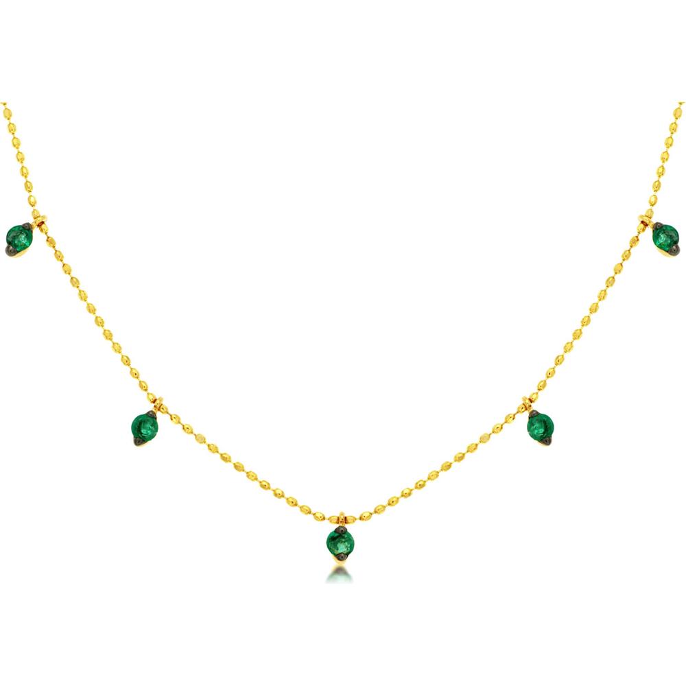 Royal 14K Yellow Gold Station Necklace with Round-Cut Emeralds - 0.60 Carat Total Gem Weight