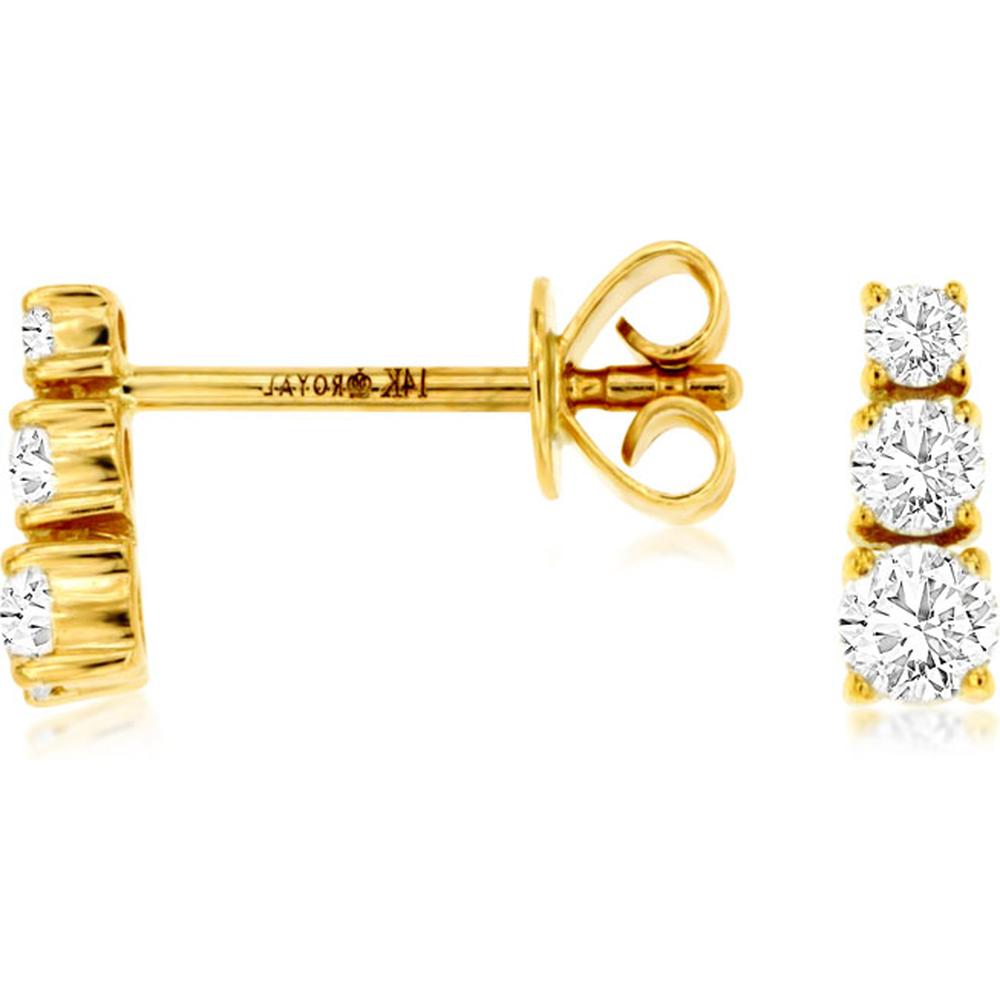 Royal 14K Yellow Gold Stud Earrings with Prong Set Round Diamonds - 0.29 Carat Total Diamond Weight