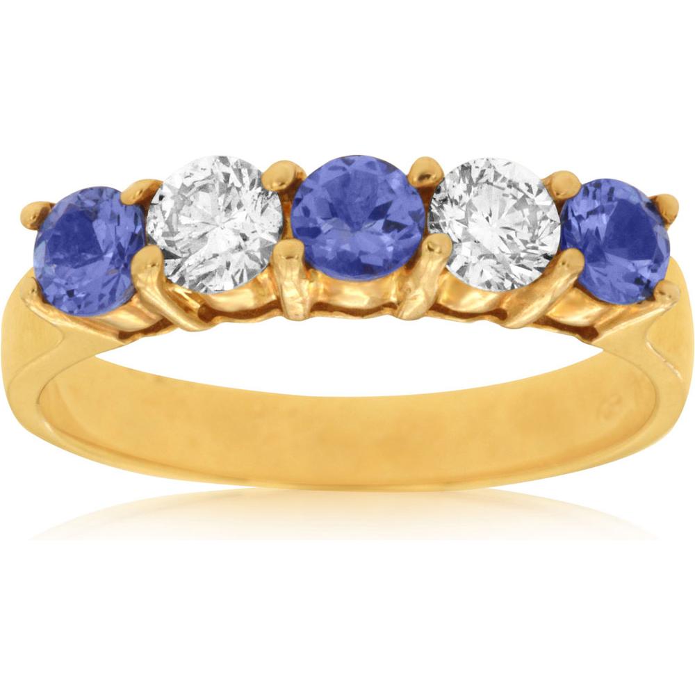 Royal 14K Yellow Gold Tanzanite & Diamond Band - Timeless Elegance