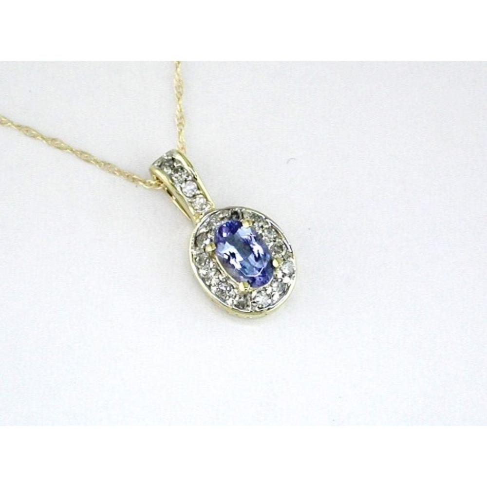 Royal 14K Yellow Gold Tanzanite and Diamond Center Stone Necklace - 0.50 Carat Tanzanite, Round Diamond Accents