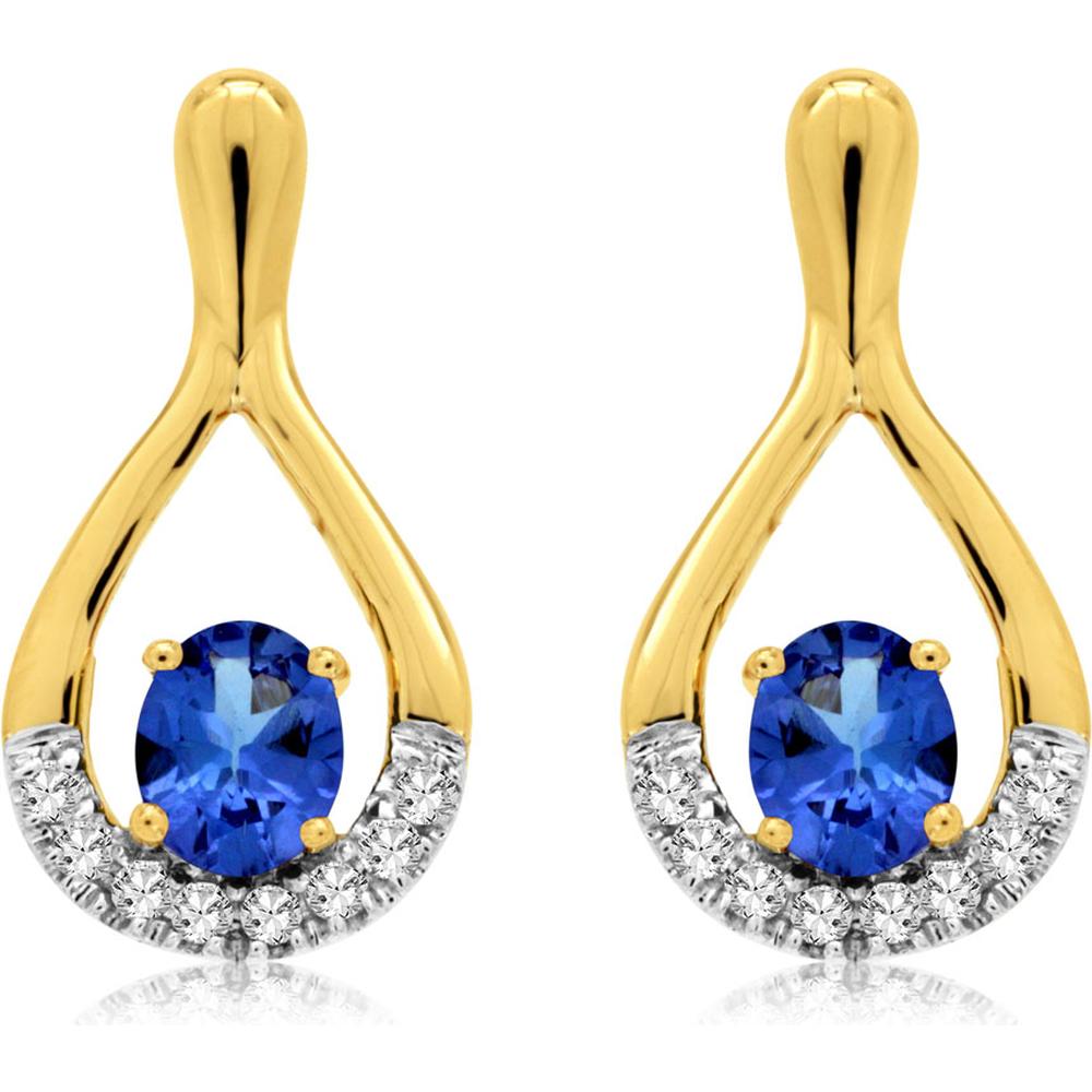 Royal 14K Yellow Gold Tanzanite & Diamond Earrings - 0.70 Carat Tanzanite, 0.12 Carat Diamond Total Weight