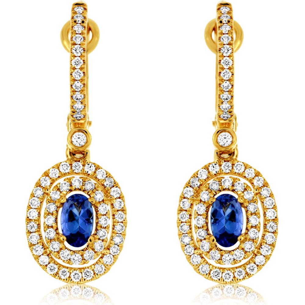 Royal 14K Yellow Gold Tanzanite & Diamond Earrings - 1.05 Carat Total Gem Weight