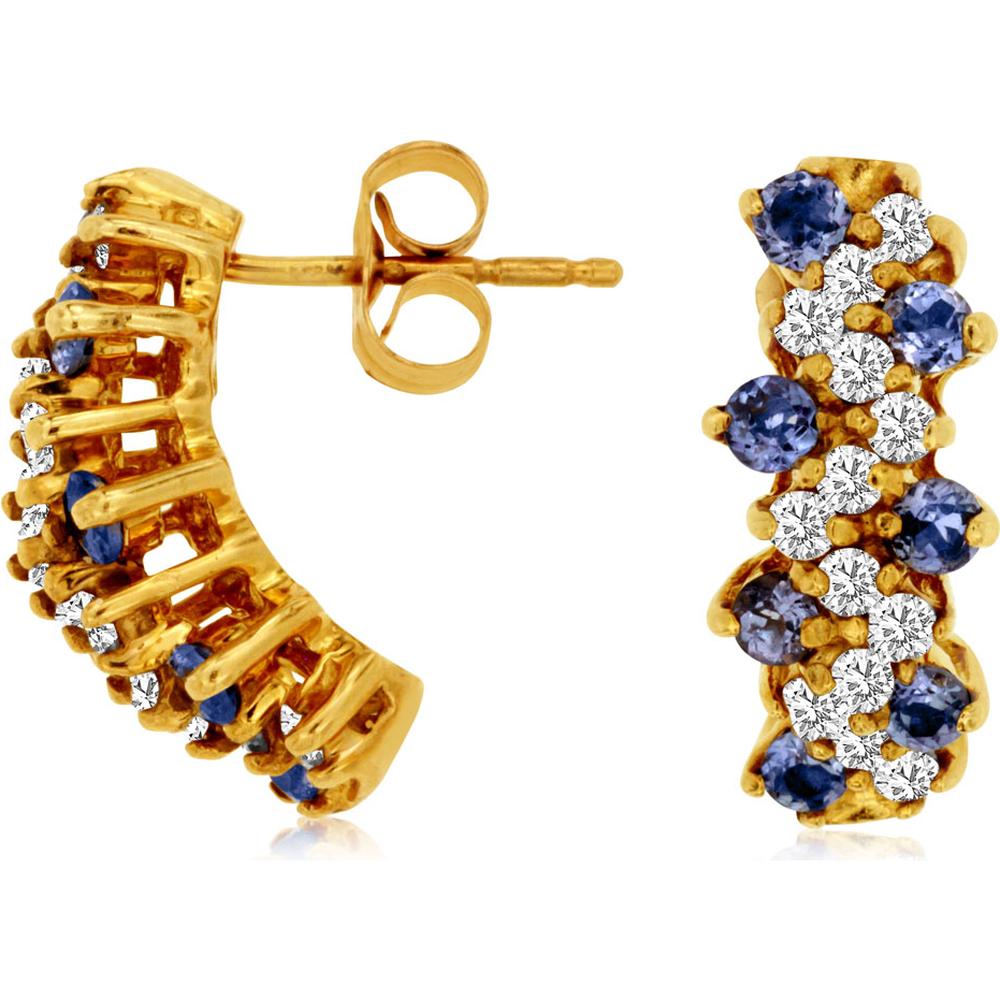 Royal 14K Yellow Gold Tanzanite & Diamond Earrings - 1.36 Carat Total Gem Weight