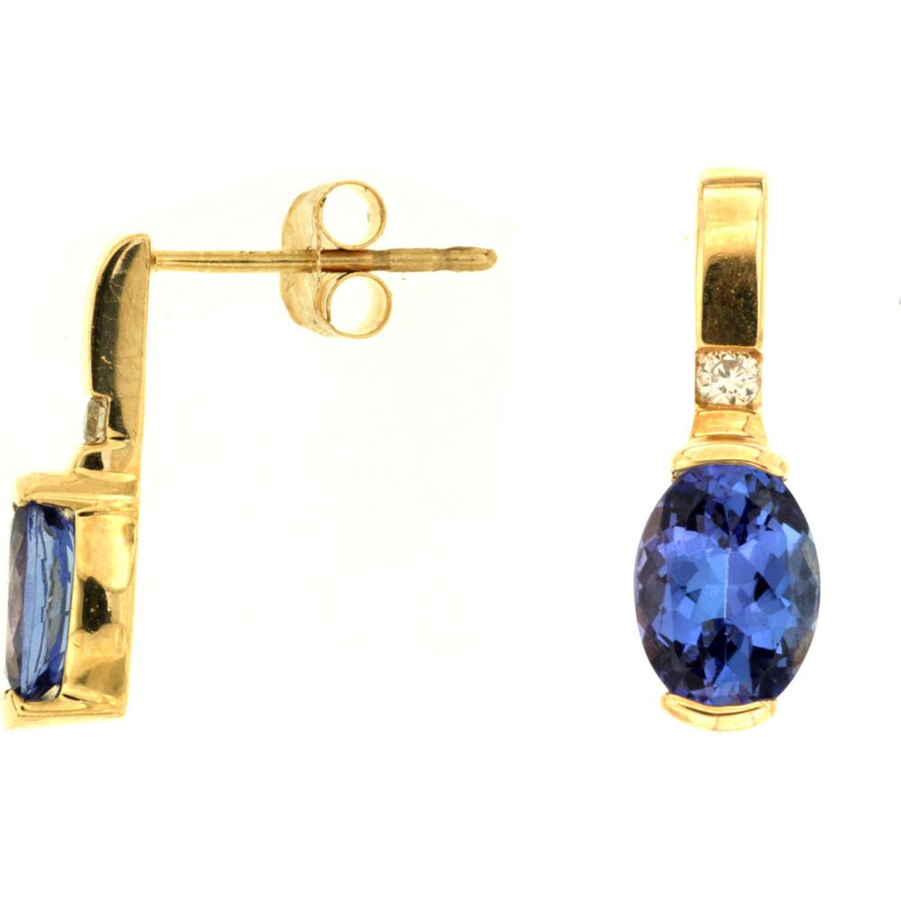 Royal 14K Yellow Gold Tanzanite & Diamond Earrings - 1.65 Carat Tanzanite, 0.05 Carat Diamond Total Weight