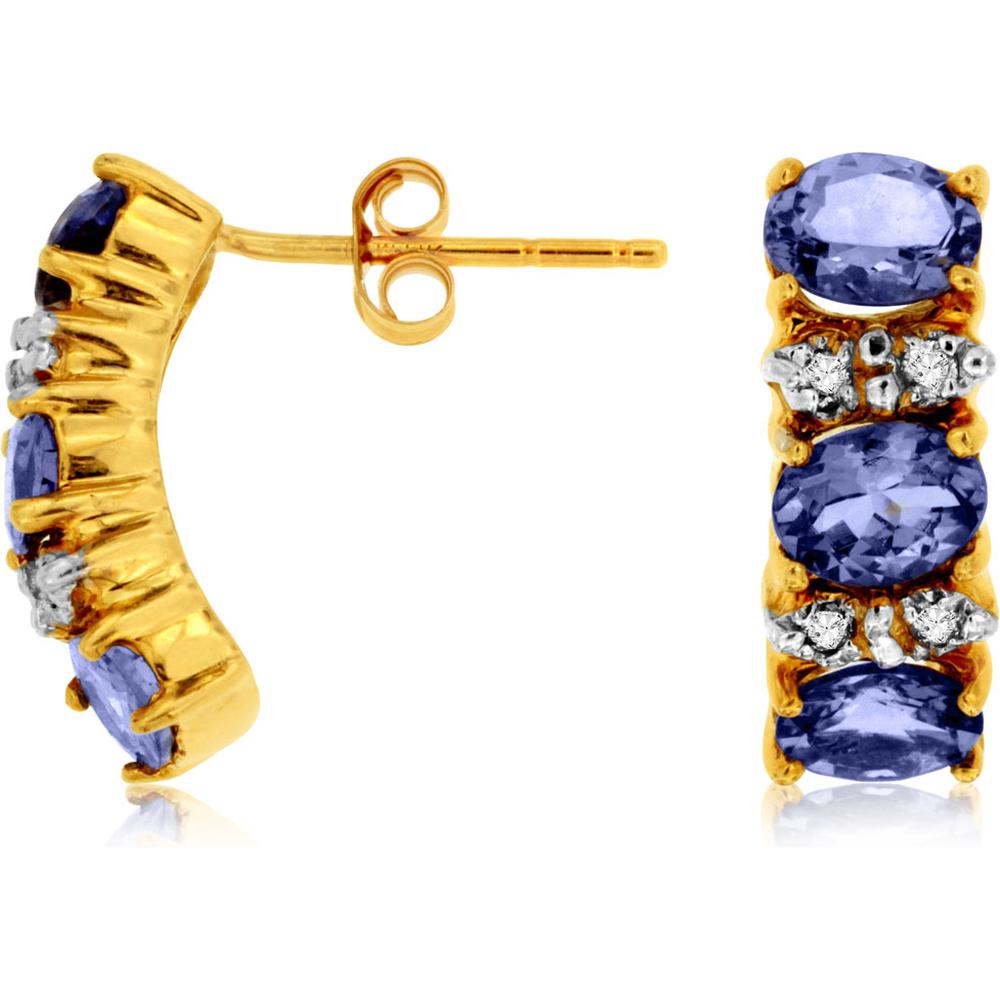 Royal 14K Yellow Gold Tanzanite & Diamond Earrings - 2.00 Carat Tanzanite, 0.12 Carat Diamond Total Weight