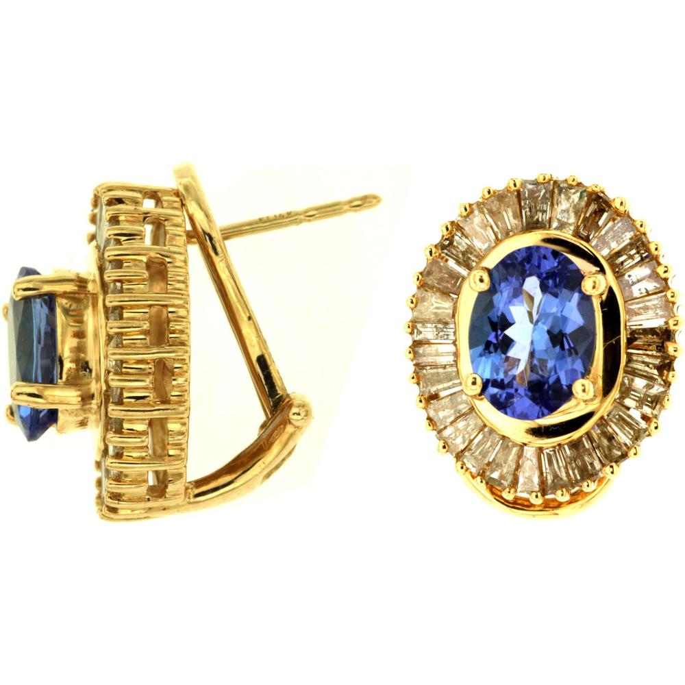 Royal 14K Yellow Gold Tanzanite and Diamond Earrings - 2.60 Carat Tanzanite, 1.50 Carat Diamond Total Weight