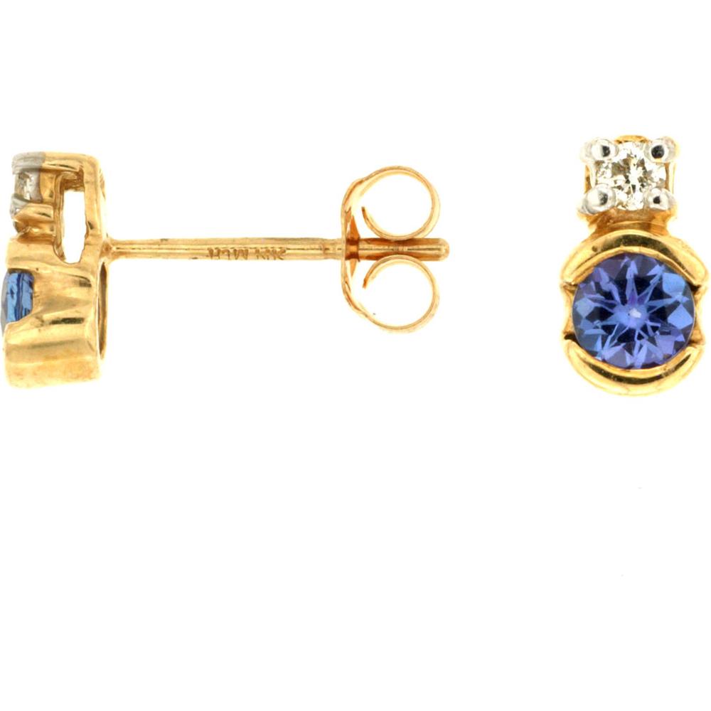 Royal 14K Yellow Gold Tanzanite & Diamond Earrings - Timeless Elegance in Radiant Blue