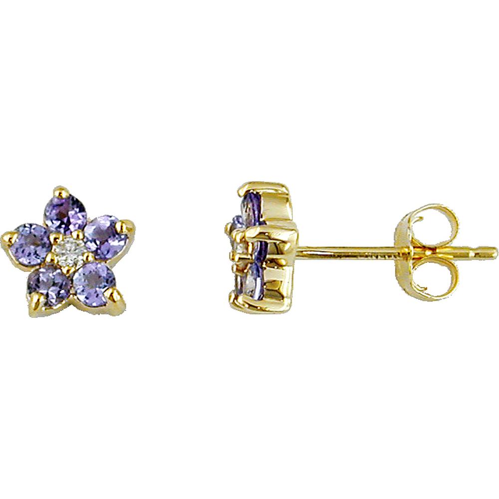 Royal 14K Yellow Gold Tanzanite & Diamond Earrings - Timeless Sophistication