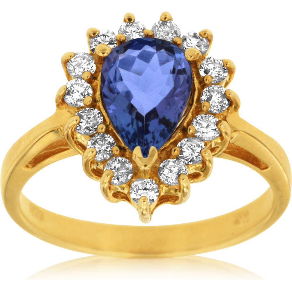 Royal 14K Yellow Gold Tanzanite & Diamond Floral Bloom Ring - 1.83 Carat Total Gem Weight