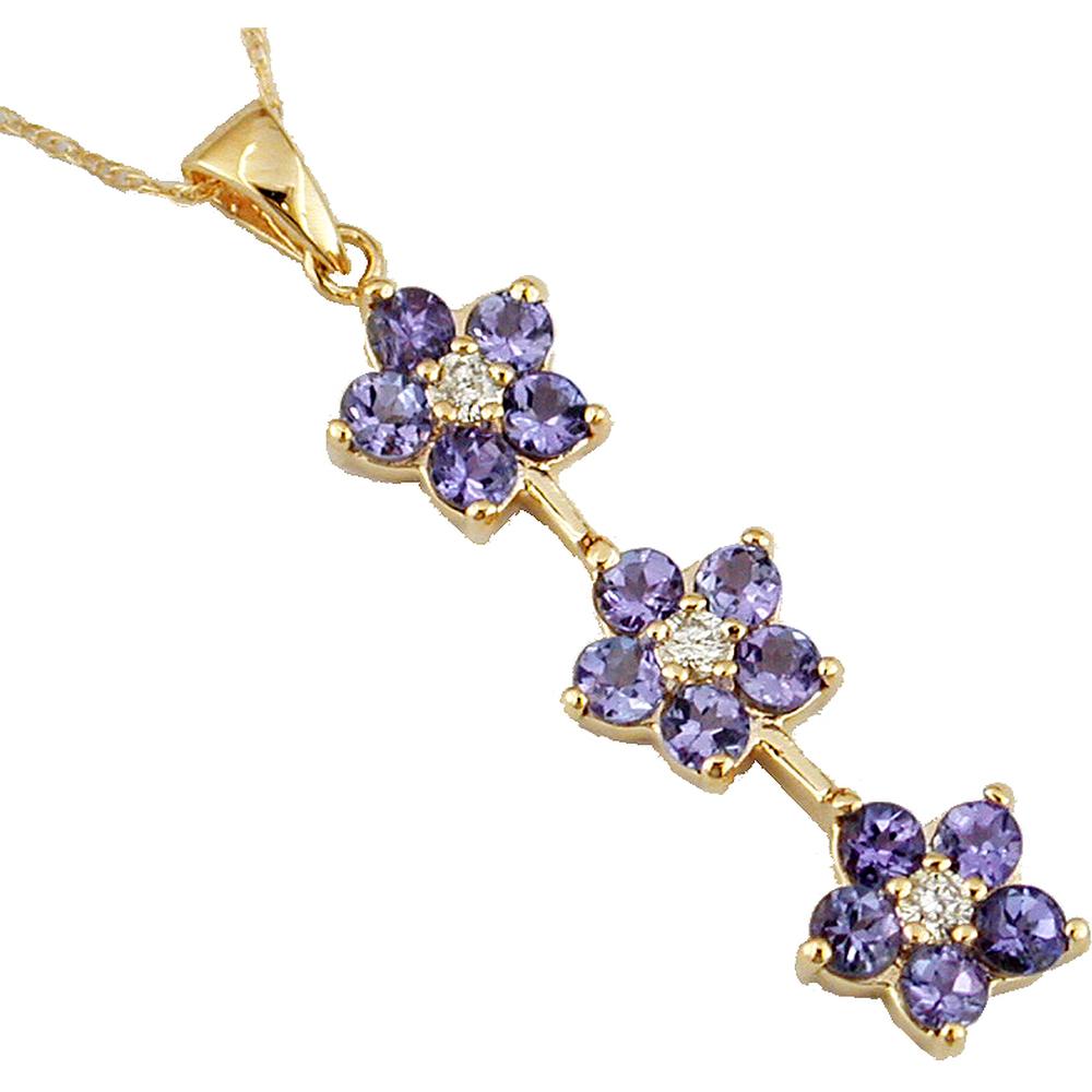 Royal 14K Yellow Gold Tanzanite & Diamond Flower Pendant - 1.50 Carat Tanzanite, 0.15 Carat Diamond Total Weight