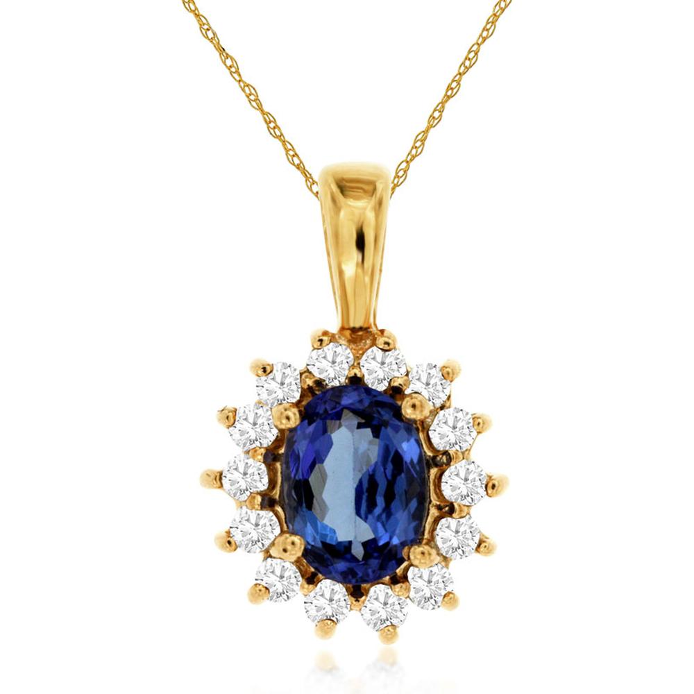 Royal 14K Yellow Gold Tanzanite and Diamond Halo Pendant - 1.05 Carat Total Gem Weight