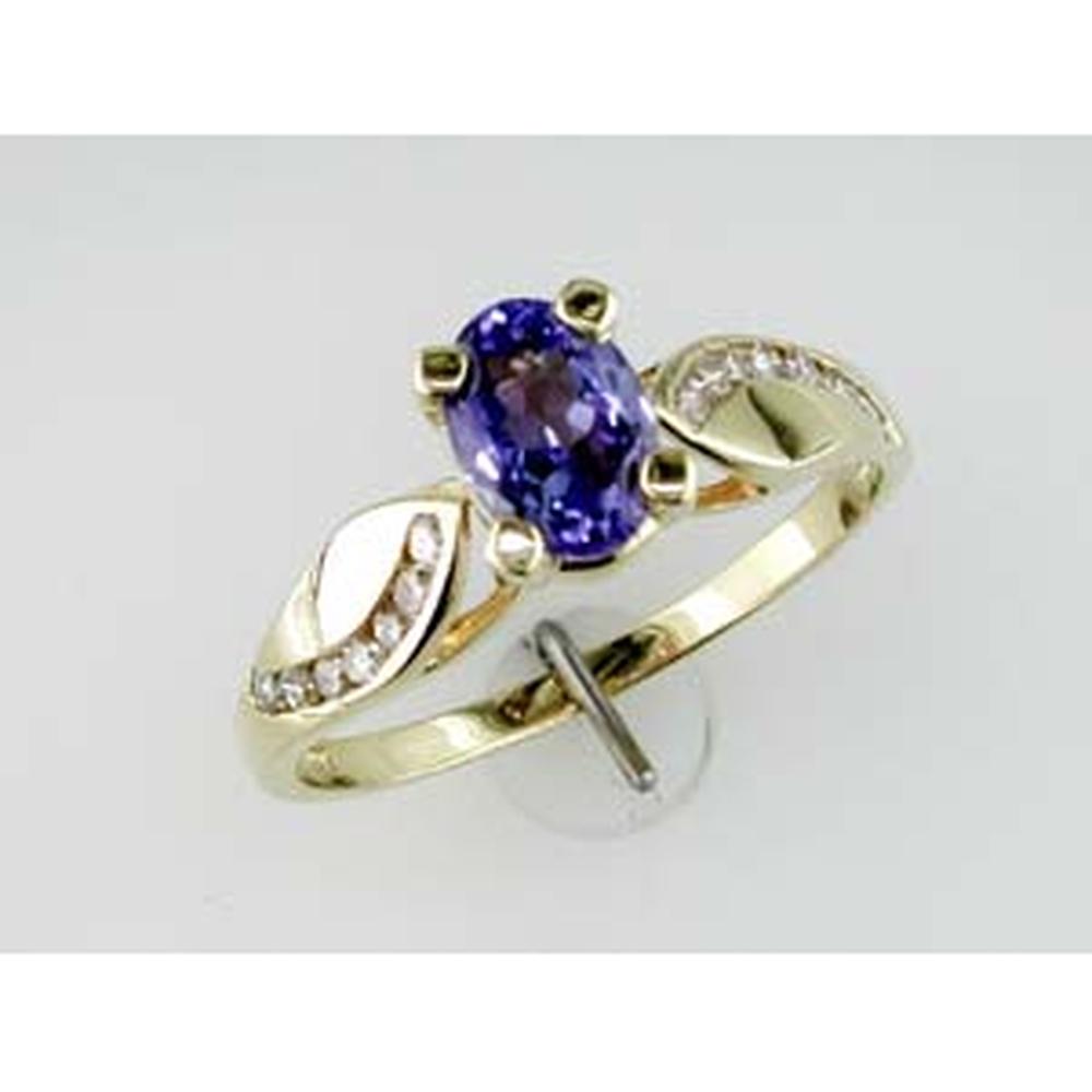 Royal 14K Yellow Gold Tanzanite and Diamond Halo Ring - 0.75 Carat Tanzanite, 0.22 Carat Diamonds