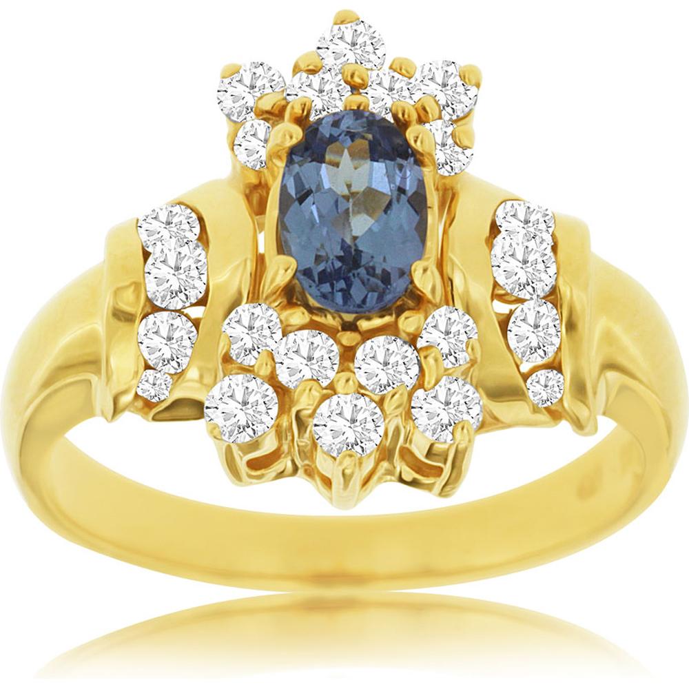 Royal 14K Yellow Gold Tanzanite & Diamond Halo Ring - 1.13 Carat Total Gem Weight