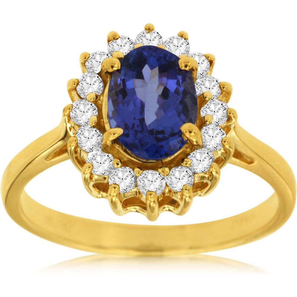 Royal 14K Yellow Gold Tanzanite & Diamond Halo Ring - 1.30 Carat Tanzanite, 0.43 Carat Diamonds