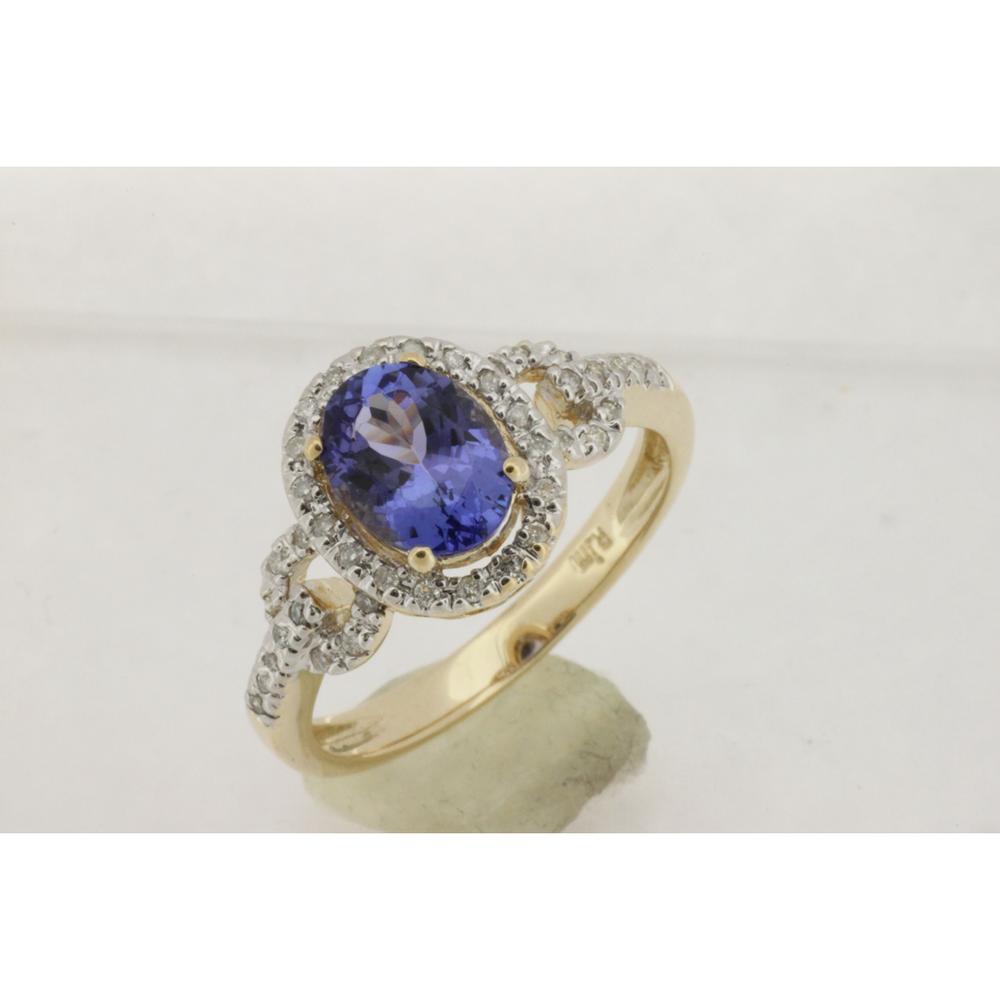 Royal 14K Yellow Gold Tanzanite & Diamond Halo Ring - 1.48 Carats Total Weight