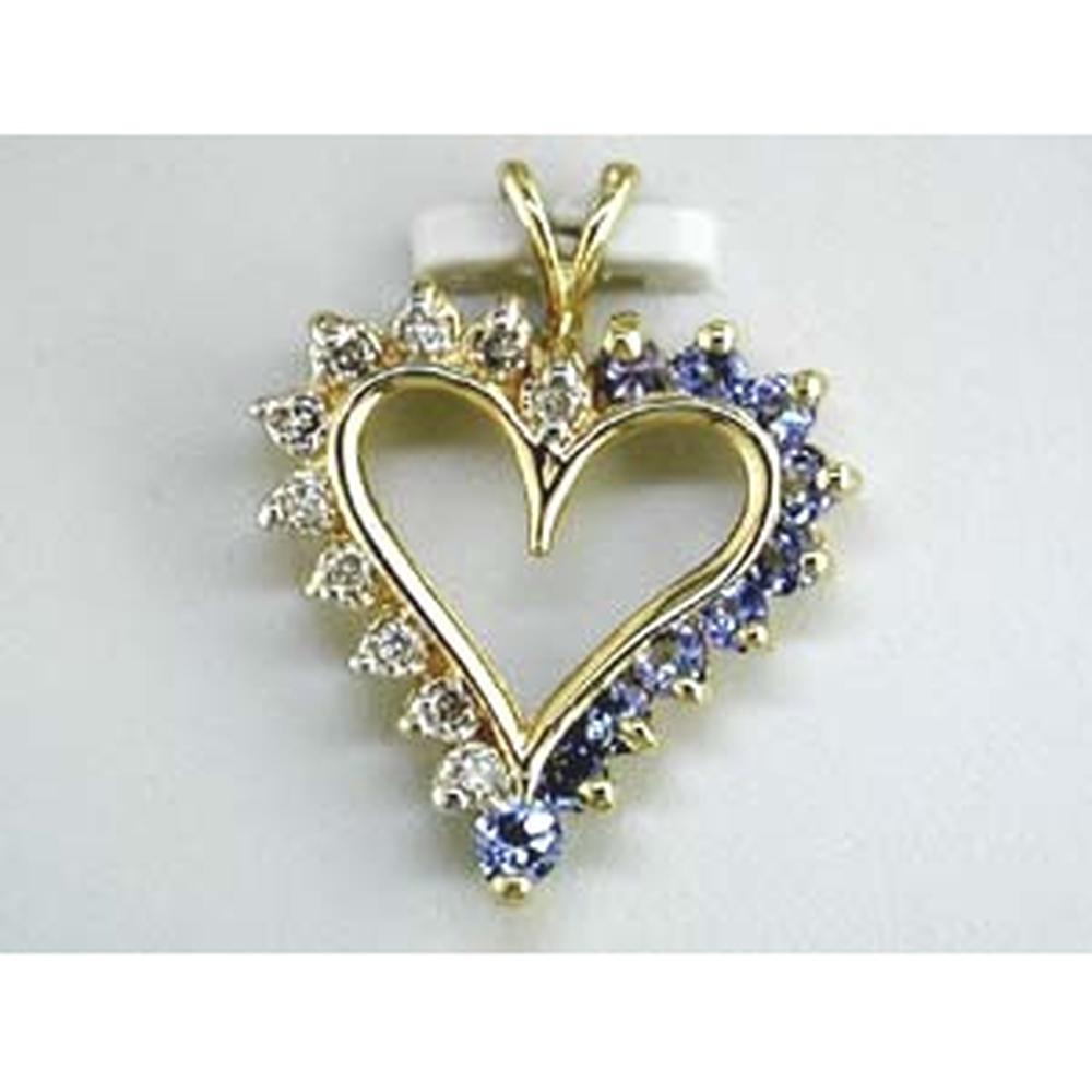 Royal 14K Yellow Gold Tanzanite & Diamond Heart Pendant - 0.85 Carat Tanzanite, Round Diamonds